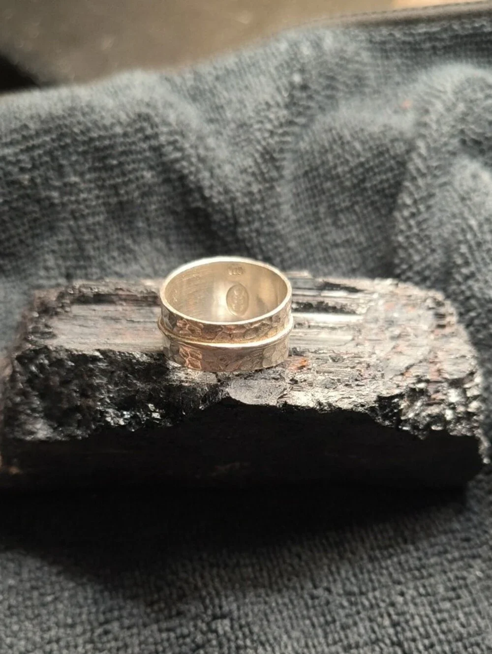 Textured Hammered Silver Band Ring - Unbranded